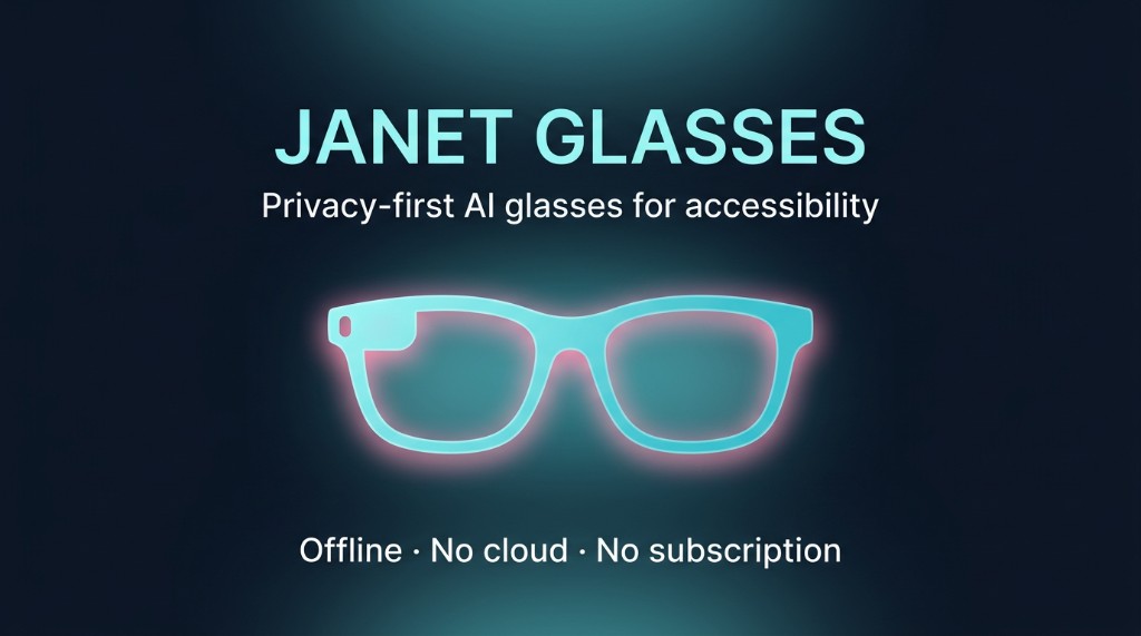JANET GLASSES — Privacy-first AI glasses for accessibility. Offline, no cloud, no subscription.